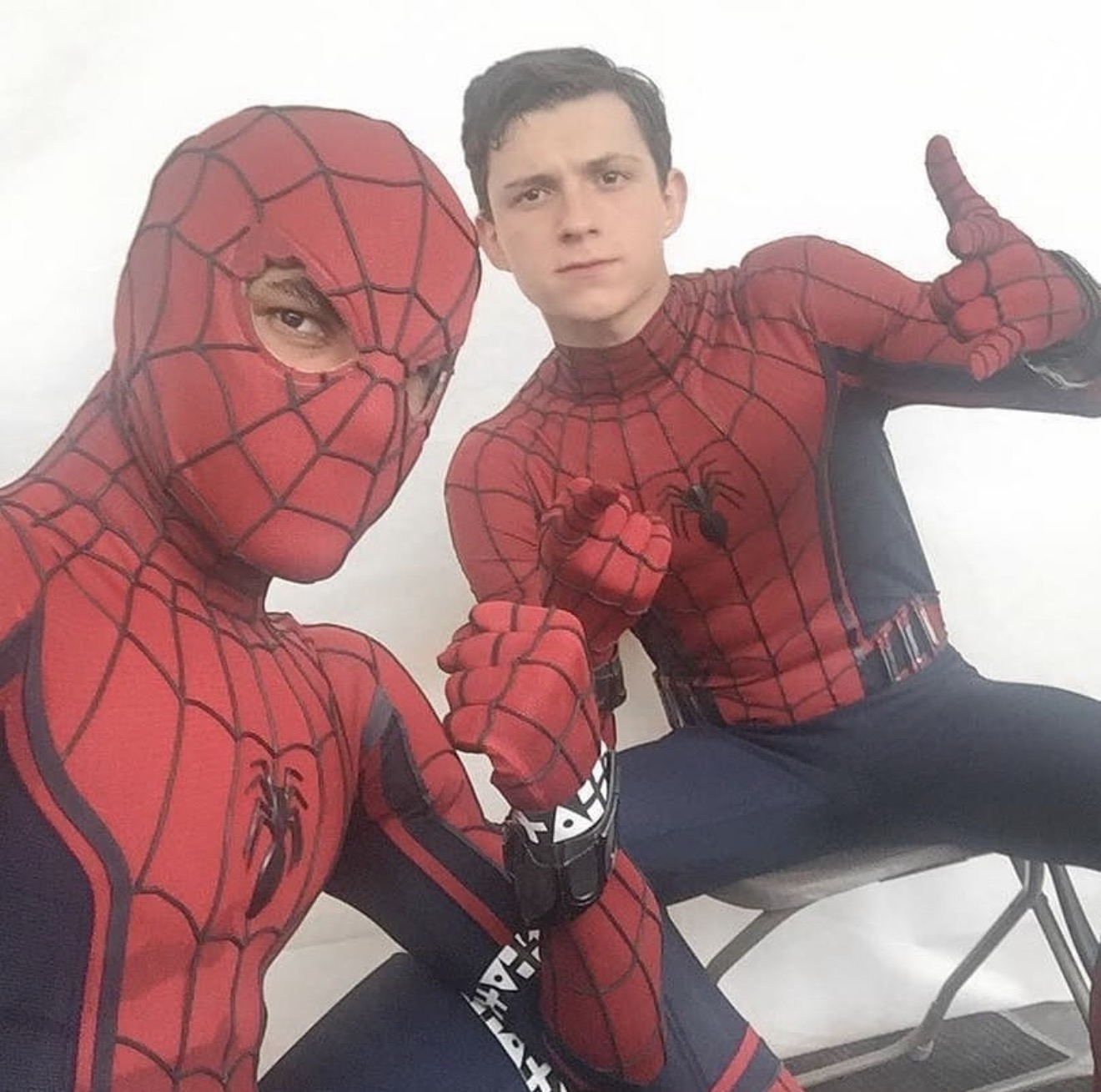 Marvin Ross in Spider-Man suit beside Tom Holland
